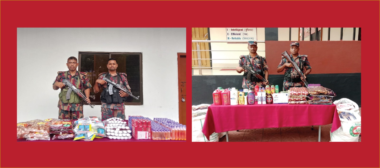 যশোর ব্যাটালিয়ন ৪৯ বিজিবির অভিযানে ভারতীয় শাড়ী সহ বিভিন্ন পন্য আটক।