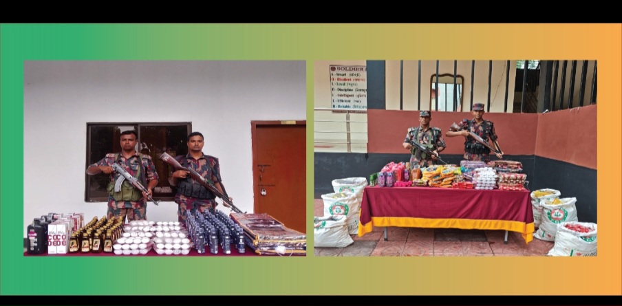 যশোর ব্যাটালিয়ন ৪৯ বিজিবির অভিযানে ভারতীয় শাড়ী সহ বিভিন্ন পন্য আটক।