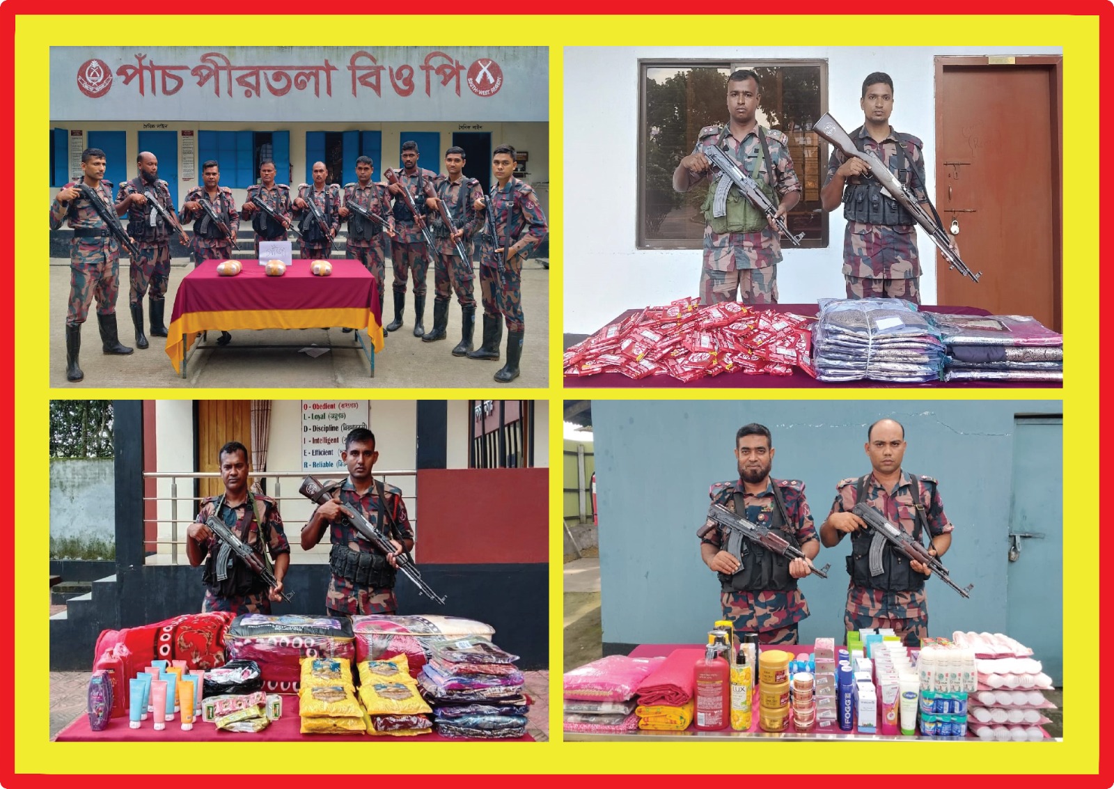 যশোর ব্যাটালিয়ন ৪৯ বিজিবির অভিযানে ভারতীয় শাড়ী সহ ভারতীয় বিভিন্ন পণ্য আটক।