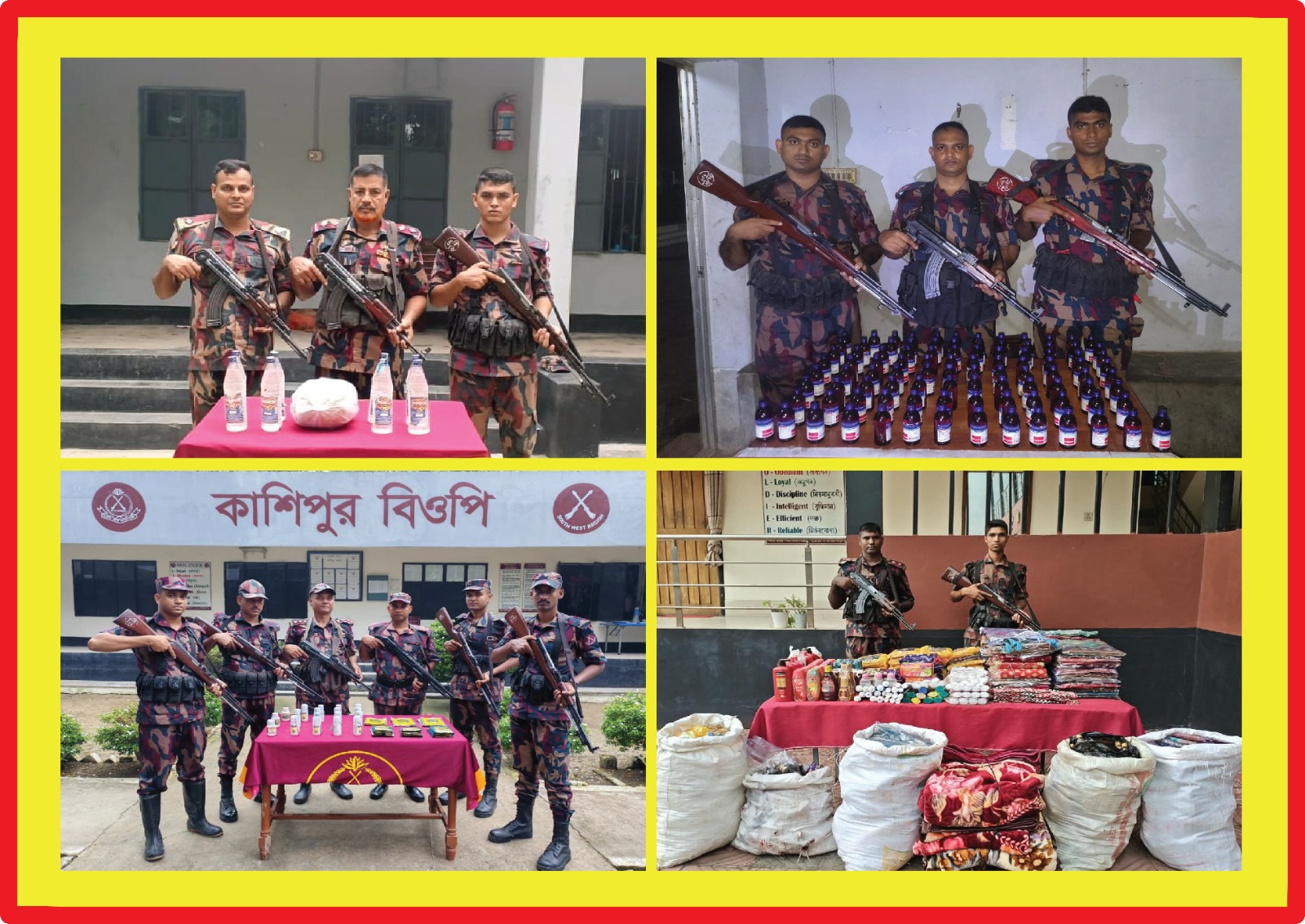 বেনাপোল সীমান্ত এলাকায় বিজিবি অভিযানে মাদকদ্রব্য ও চোরাচালান পণ্য আটক।