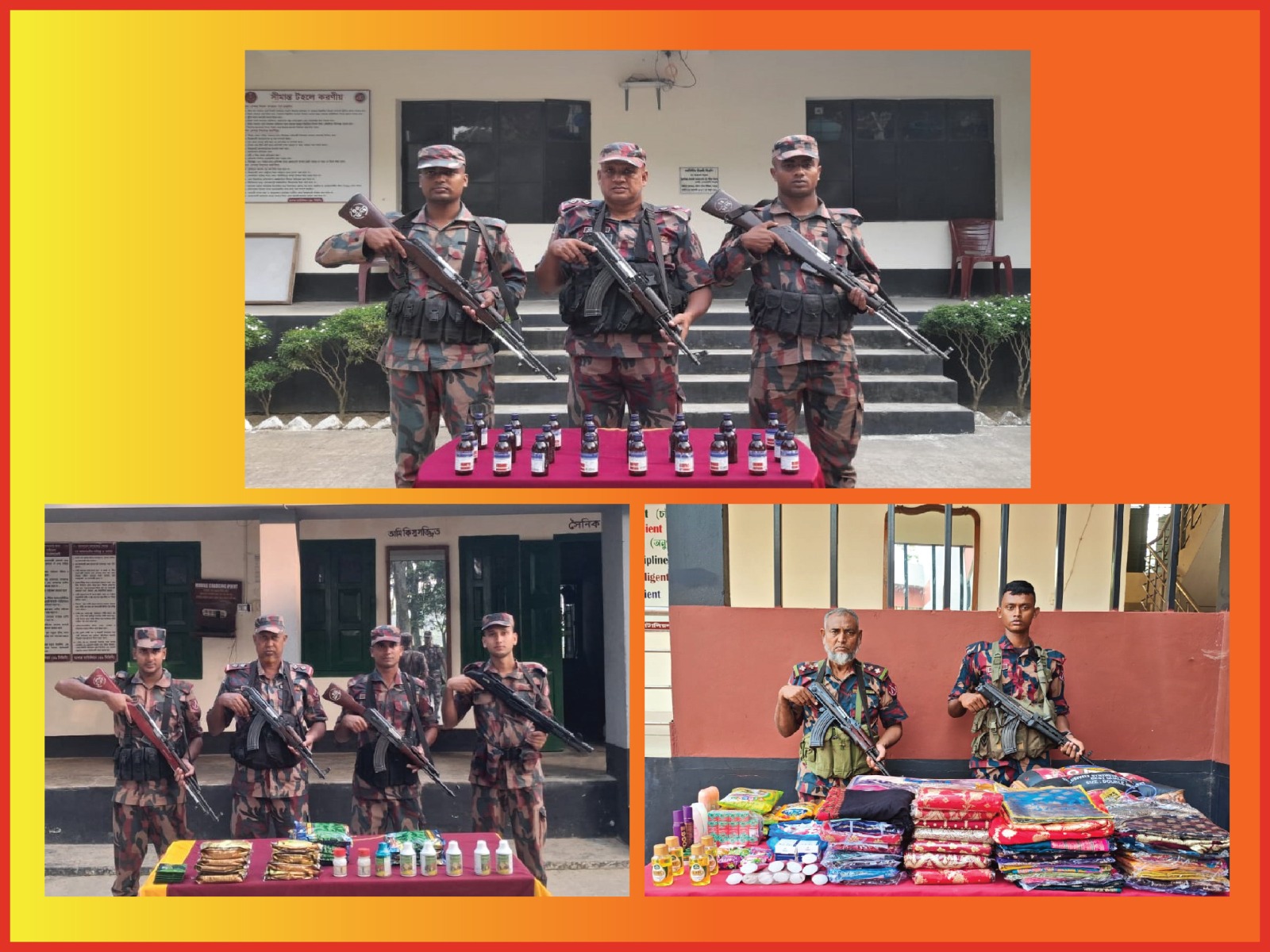যশোর ব্যাটালিয়ন ৪৯ বিজিবির অভিযানে ভারতীয় শাড়ী সহ বিভিন্ন পন্য আটক।