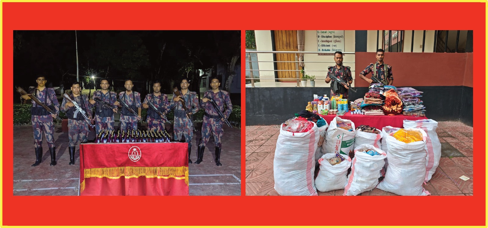 বেনাপোলে বিজিবি অভিযানে মাদকদ্রব্য ও চোরাচালান পণ্য আটক।